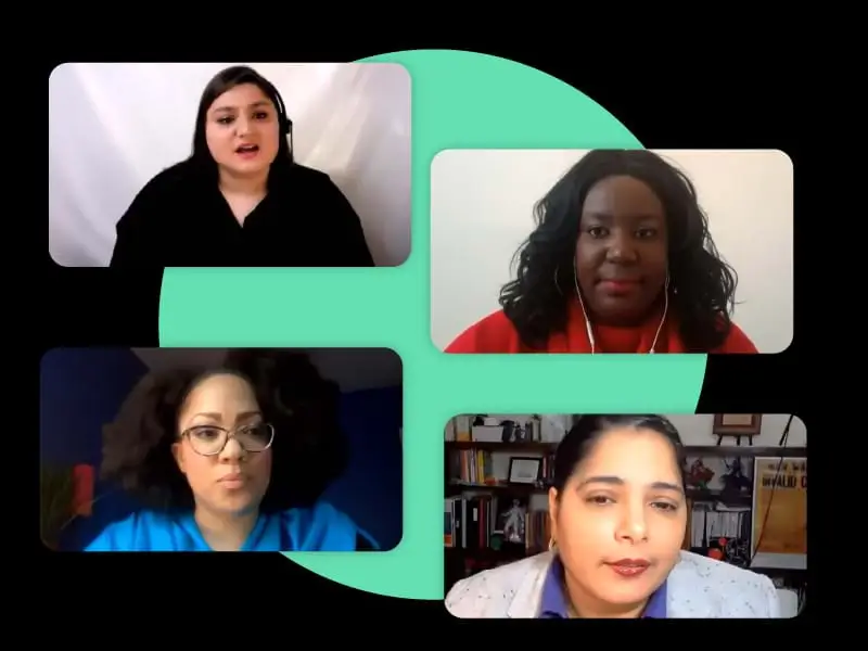 Image of four disability justice leaders over a green circle on a black background.